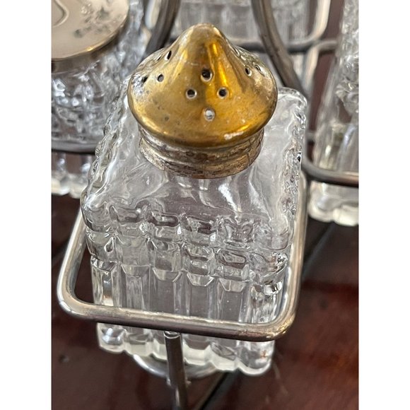 Glass Condiment Set Vintage Holder Pressed Glass Table - Picture 2 of 10